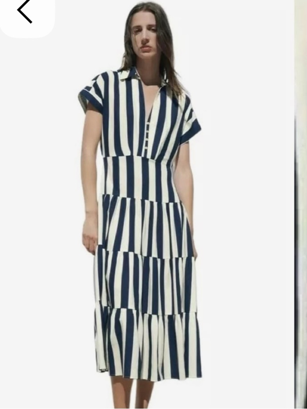 Zara Navy and White Vertical Stripe Tiered Maxi Skirt